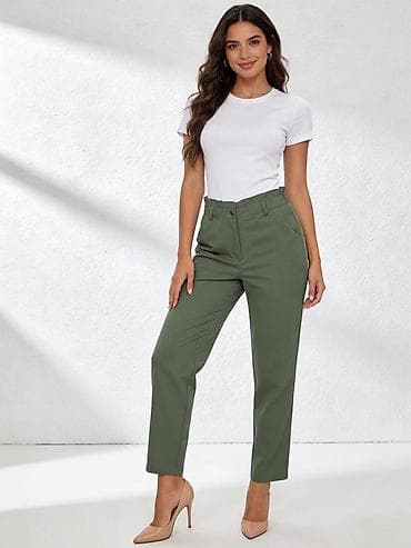 torbe od teksasa: ✅Ženske ravne pantalone sa elastičnim pojasom - Kroj: ravne nogavice — 9