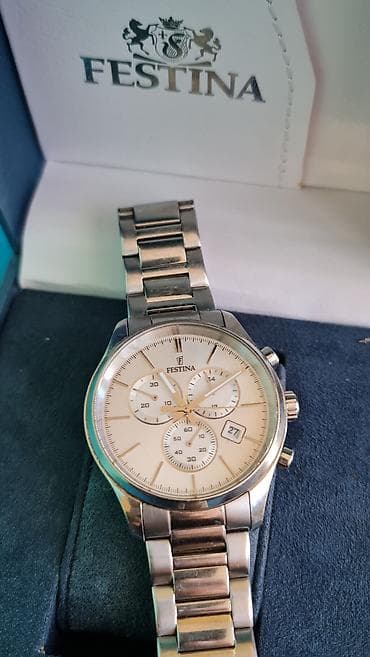 Ručni satovi: Festina muški hronograf sat – čelična narukvica, krem brojčanik - — 3