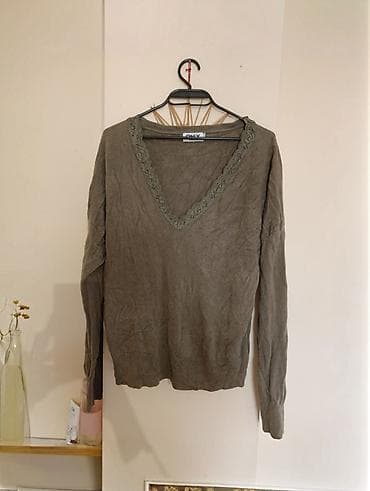 tezenis torba za plazu: Ženski džemper ONLY, maslinasto-zelene boje. Model sa dubokim — 1