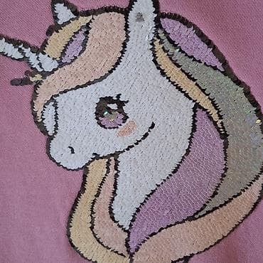 Kids' Clothes: Dečji dukser sa šljokicama – Jednorog, roze - Model: klasičan kroj sa — 3