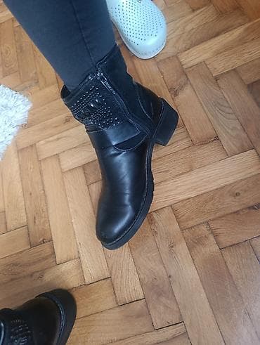 crne air force 1: Ženske crne gležnjače sa ukrasnim nitnama i kamenčićima - Model — 5