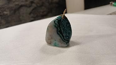 torba za rame: Privjesak od prirodnog kamena (agata/žadački tip uzorka) sa bogatim — 3