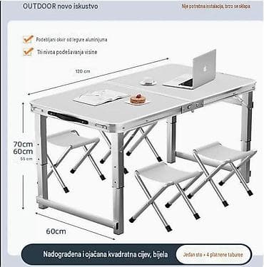 lesnina deciji ormari: Sklopivi aluminijumski kamp sto sa 4 platnene taburee - Dimenzije — 2