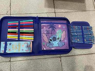 sirogojno dzemperi muski: Školski zip pernica-set sa 3D plišanim licem (Disney motivi – Stitch — 2