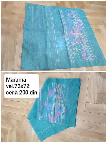 Jackets, Coats, Vests: Marama kvadratnog oblika, dimenzije 72 x 72 cm. Tirkizna osnova sa — 1