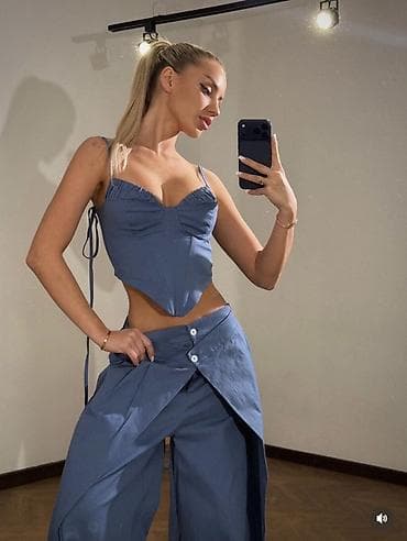 michael kors dresses: Dvodelni ženski komplet – korset top i široke pantalone sa preklopom — 3