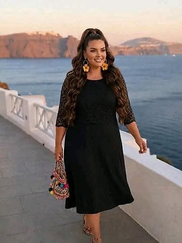 cipkasti donji ves prodaja: Elegantna midi haljina sa čipkastim gornjim delom i rukavima 3/4. - — 3