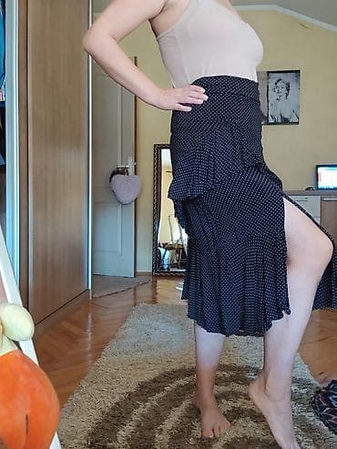 prsluk s: Asimetrična midi suknja na preklop, tamnoplava sa sitnim belim — 3
