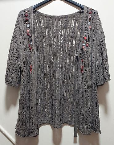 dzemper tabi: Pletena ženska kardigan-tunika u tamno sivoj/maslinastoj nijansi — 2