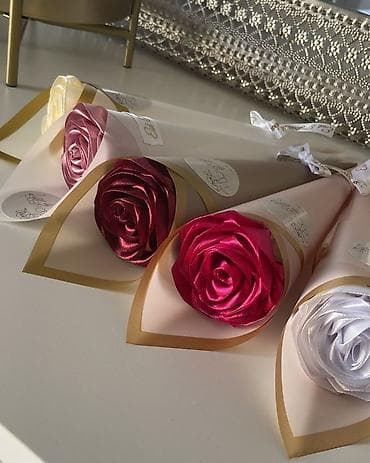 materijal za vez: Ručne dekorativne ruže od satenske trake – buketi i pojedinačne ruže — 3