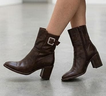 ugg 35 broj: Ženske kožne čizme do članka, tamno braon boje, sa srednje visokom — 1