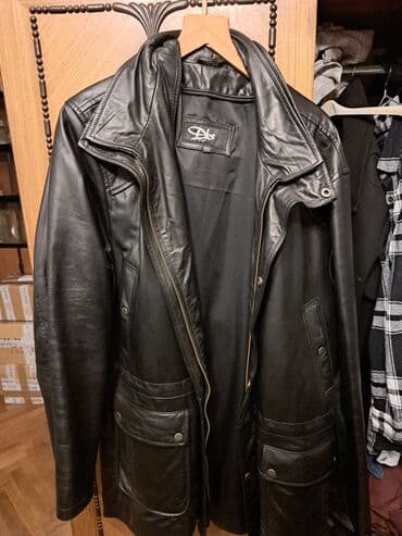 tom tailor kozna jakna: Muška kožna jakna/kaput DLS (oznaka veličine 4XL) - Prava crna koža — 1