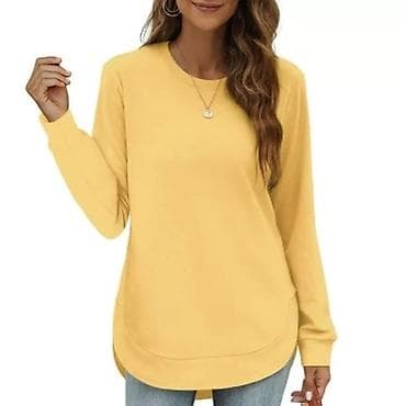 helanke sa stopom: Ženska dukserica sa dugim rukavima i okruglim izrezom - Klasčan, čist — 4