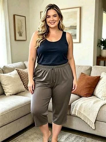 reserved farmerke: Ženske kapri pantalone – plus size. - Kroj: ravne nogavice dužine — 2