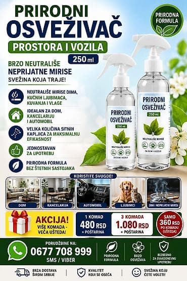 🌿 PRIRODNI OSVEŽIVAČ PROSTORA I VOZILA – 250 ml ✅ Brzo neutrališe na lalafo.rs 🌿 PRIRODNI OSVEŽIVAČ PROSTORA I VOZILA – 250 ml ✅ Brzo neutrališe