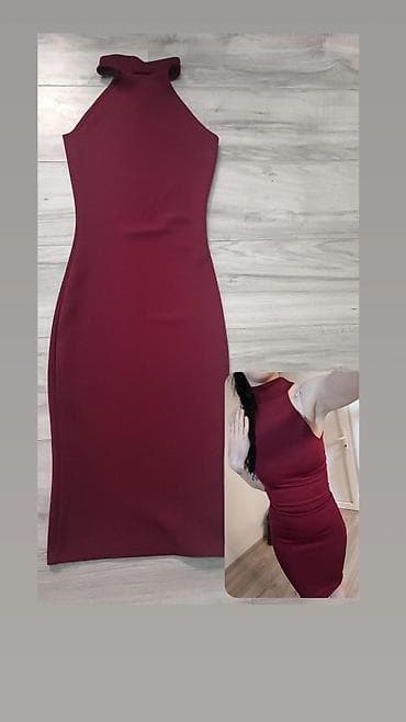 helanke za punije: Elegantna midi haljina – bordo - Kroj: uska silueta, dužina do ispod — 1