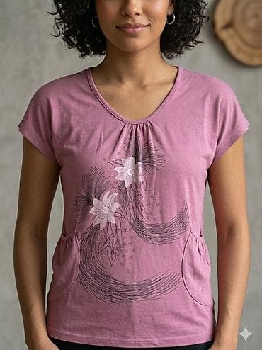 Ženska majica sa kratkim rukavima – puder‑roze boja - Mekana pamučna