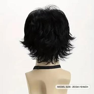 svetlo braon kosa: Muška perika – srednja dužina, slojeviti “shag/mullet” stil - — 5