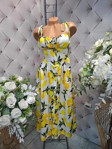 Letnja haljina sa printom limuna - Kroj: midi dužina, struk naglašen