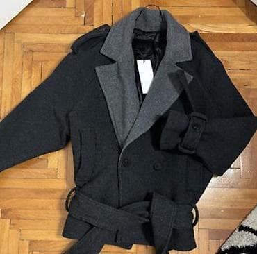 jakne fly: ZARA kratki kaput s dvorednim kopčanjem i pojasom M veličina,skinuta — 5