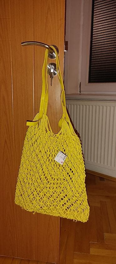 putni aksesoari: Makrame torba u žutoj boji - Ručna pletena makrame mreža sa — 1