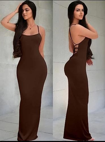 Haljine: Duga uska haljina u čokoladno braon boji - Kroj: maxi dužina — 1