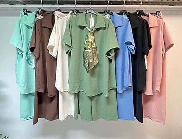 ukras za glavu: Ženski komplet – lagana košulja kratkih rukava + široke pantalone - — 3