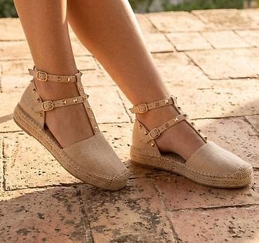 Ženske espadrile sa kaiševima i nitnama - Model: ravne espadrile sa
