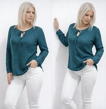 Ženska bluza dugih rukava u petrolej zelenoj boji sa sitnim