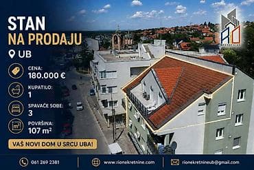 Na prodaju četvorosoban stan kod crkve na Ubu! Površine 107 m2