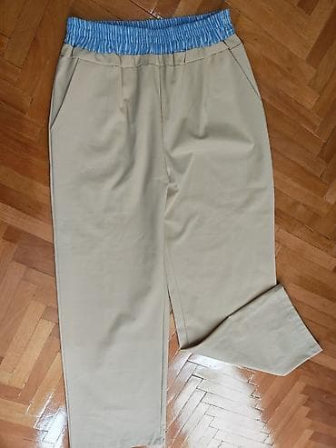 cizme mona: Bež široke pantalone sa elastičnim strukom - Model: ravne nogavice — 2