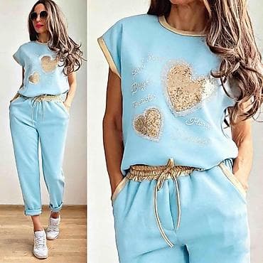 katrin kompleti: ✨Ženski dvodelni komplet – trenerka sa šljokicama u obliku srca ✅3300 — 3