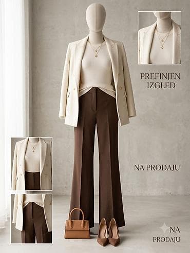 Elegantne ženske pantalone – braon - Kroj: niski struk, široke