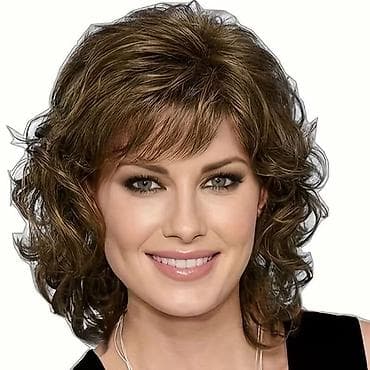 Ženska obuća: Perika – ženska, moderna kratka bob frizura sa šiškama, u prirodno — 7