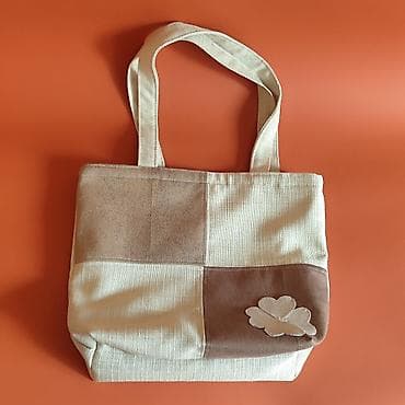 torbe od platna: Ručno šivena tote torba – patchwork dizajn u bež i braon tonovima - — 6