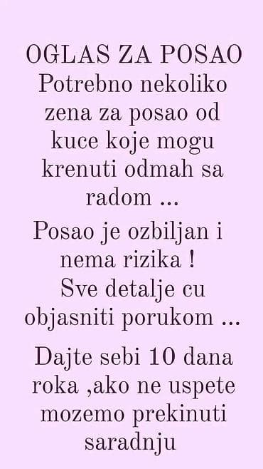 Oglas za posao – rad od kuće - Potrebno je nekoliko žena za rad od