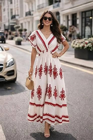 svetlece pidzame cena: Boemska maxi haljina sa etno vezom - Kroj: duga, lepršava maxi — 1