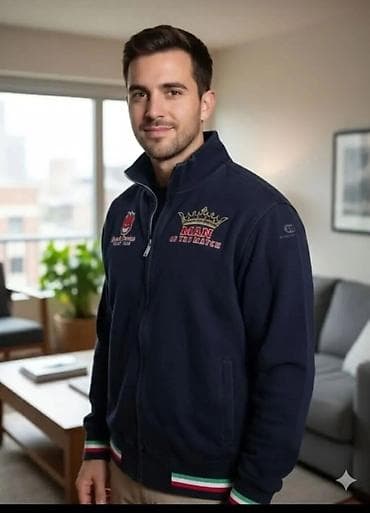 Muška sportska jakna na rajsferšlus - Boja: tamno plava - Dizajn