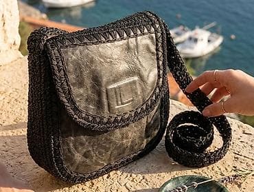 Pleteni crossbody ženska torba – crna - Materijal: kombinacija