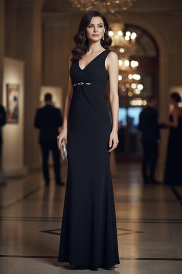 Blazers: Elegantna duga crna haljina bez rukava. - Kroj: duga, blago sirena — 2