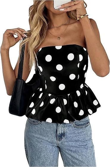 Topovi: 🔥Ženski top bez bretela sa peplum krojem i tufnicama
✅1600 din 
S M L — 1