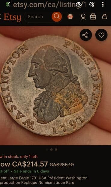 na dva tocka za decu: Američki token/žeton “Washington President” – 1791 - Predmet — 5