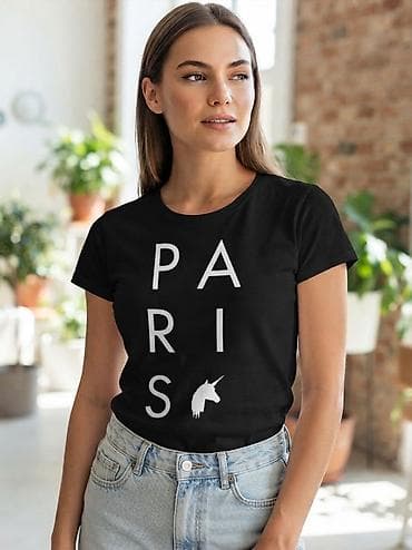 crni topovi: Ženska majica kratkih rukava „PARIS” - Boja: crna - Print: vertikalni — 1