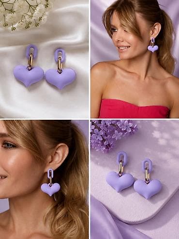 dkny jewellery: Akrilne minđuše u obliku srca lila boje sa zlatnim detaljima.  — 1