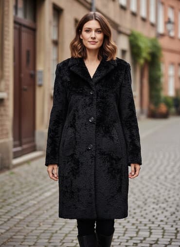 kaput zara zenski: Crni ženski kaput od veštačkog krzna - Materijal: meko, plišano — 1