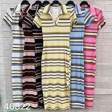 sorc ispod koljena: Ribana midi haljina sa prugama i kragnom - Kroj: pripijena silueta — 5