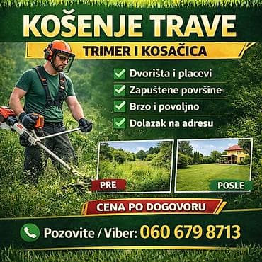 Vršimo uslužno kosenje trave trimerom i kosačicom. ✔️Dvorišta na lalafo.rs Vršimo uslužno kosenje trave trimerom i kosačicom. ✔️Dvorišta