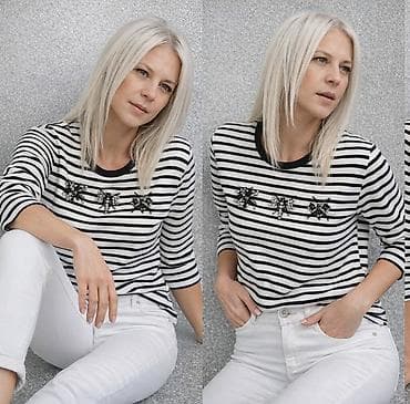 Prugasta ženska majica sa 3/4 rukavima i aplikacijama - Boja