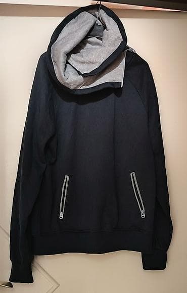 jakna duks muška: Crna dukserica sa visokim/šal-kragnom - Boja: crna spolja, svetlosiva — 1