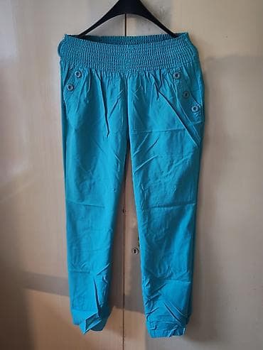 zara pantalone visoki struk: Ženske pantalone – tirkizne boje - Model: lagane, ravne pantalone sa — 1